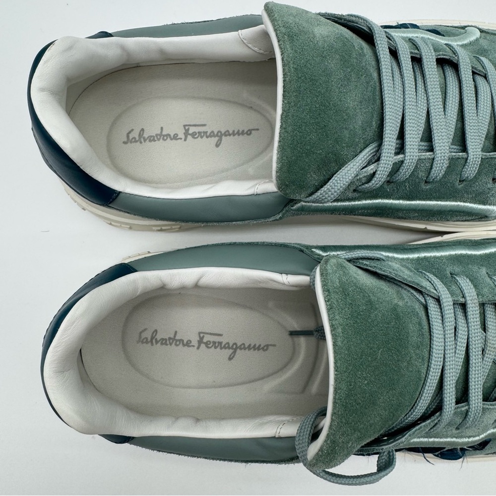 Salvatore Feragamo Suede Gancini Sneakers Leather Trim Designer Shoes - Picture 5 of 8